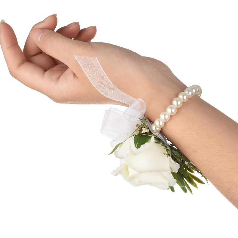 DearHouse 2Pcs Rose Wristband, Girl Bridesmaid Wedding Wrist Corsage Party Prom Hand Flower Decor (2pc Rose Rose Wrist) - Image 3